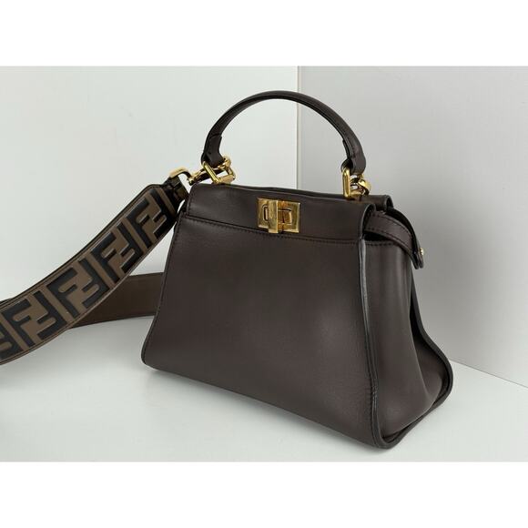 FENDI Peekaboo Mini Women's Crossbody Bag in Brown Leather - Picture 1 of 16